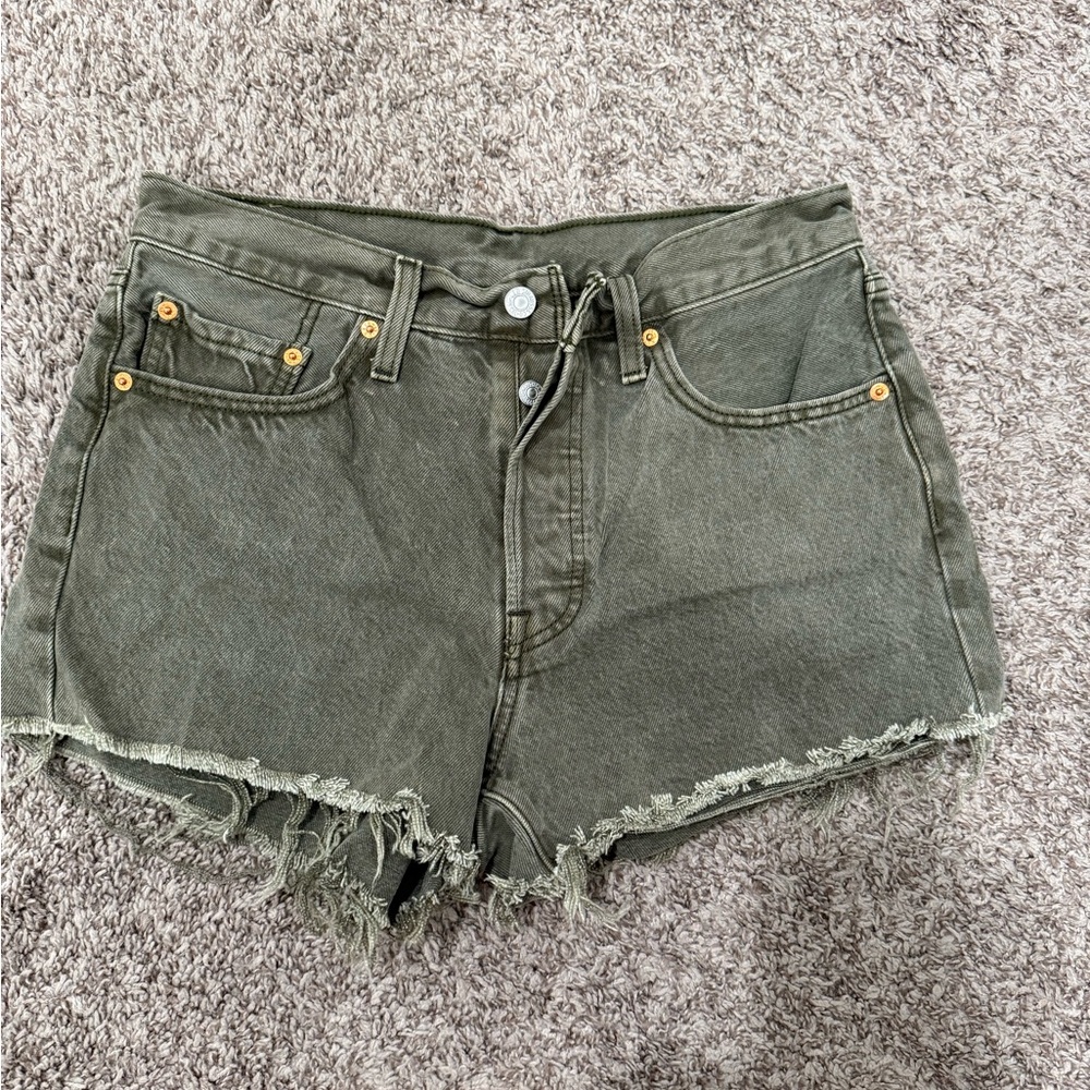 Olive Green Women's Levis 501 Shorts